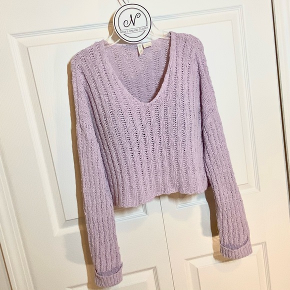 SKY AND SPARROW Women’s Open Weave Sweater Lavender Size S - Picture 4 of 7
